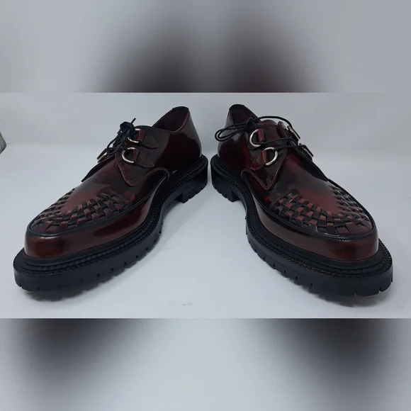 Burberry Mens Shoes Burgundy Leather Woven Lace Up Platform Creepers 11 US 44 EU - Picture 4 of 15